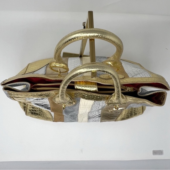 BEVERLY FELDMAN Shoulder Bag Satchel Gold / Silver Leather handbag - Picture 7 of 16